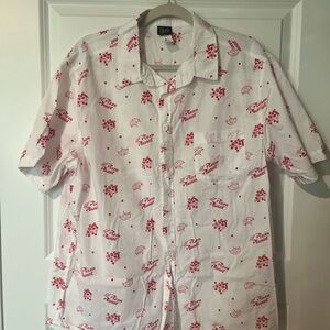 Pizza Planet Shirt Mens Large White All Over Print Casual Button Up Toy Story 4